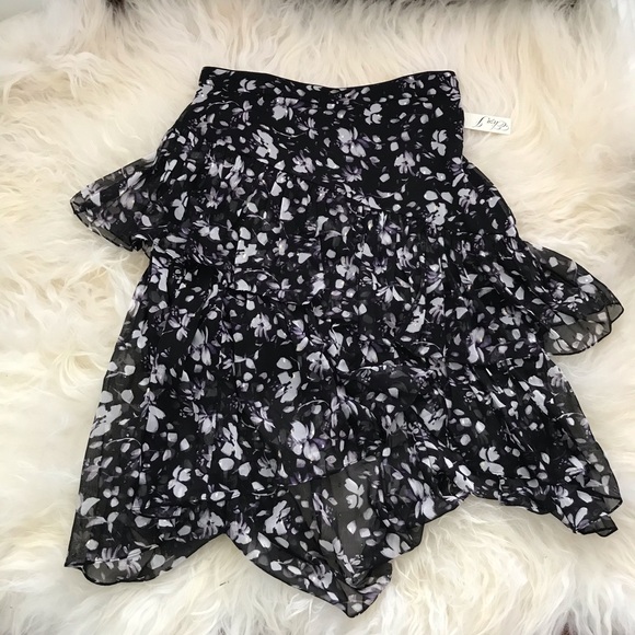 ELIZA J ruffle Asymmetrical Chiffon Skirt In Black - Picture 2 of 8